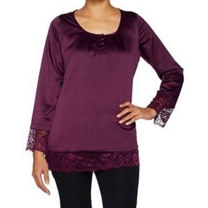 Isaac Mizrahi Live! Satin blouse with laces